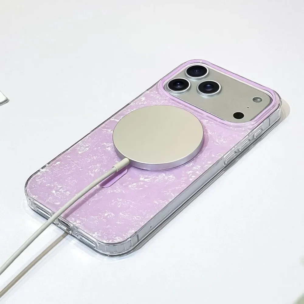 Magnetic Pearl Case for iPhone 17 Pro Glitter Purple MagSafe Clear Sparkle